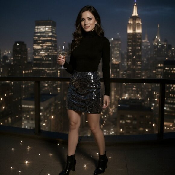 Susana Monaco Black Sequin Mini Skirt Size Small 4 - Picture 5 of 6